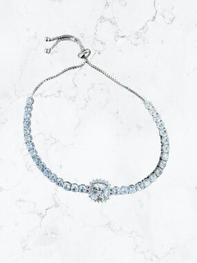 Silver Swarovski Crystal Tennis Bracelet with Round Center Stone